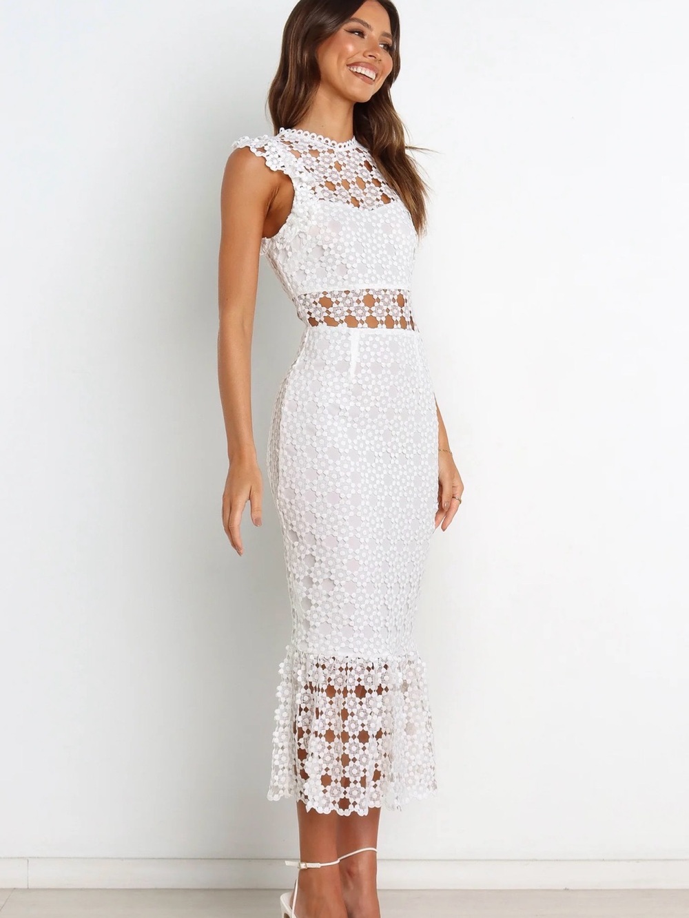Petal & Pup Lauren Dress White Lace Midi Dress Size 4  Bridal Shower Wedding - Picture 5 of 13